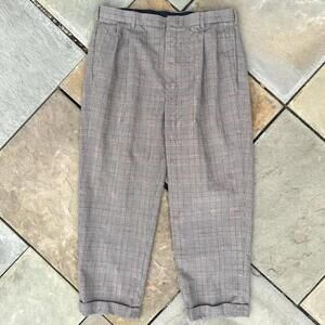 Y2K Black Tan Red Houndstooth Plaid Pleated Pants